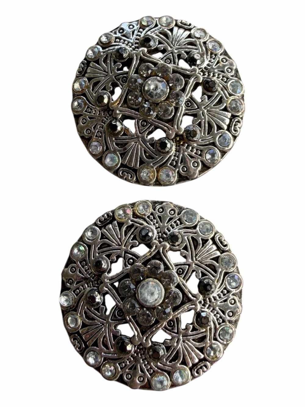 VTG Avon NR Silver Filigree Rhinestone Medallion Stud Earrings Round Statement